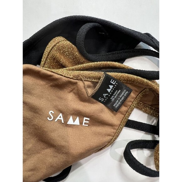 SAME Los Angeles Double Layer Bikini Bottoms in Faux Suede Black/Mocha Shimmer - Picture 5 of 5